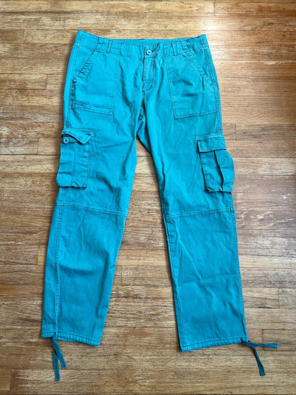 Sundance Cargo Utility Pants Tie Ankle Blue Green size 14